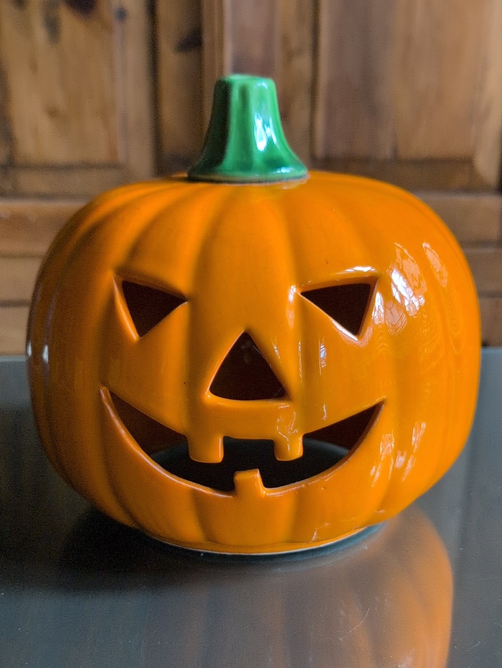 Vintage Orange Ceramic Jack-o'-Lantern Pumpkin Luminary 7"